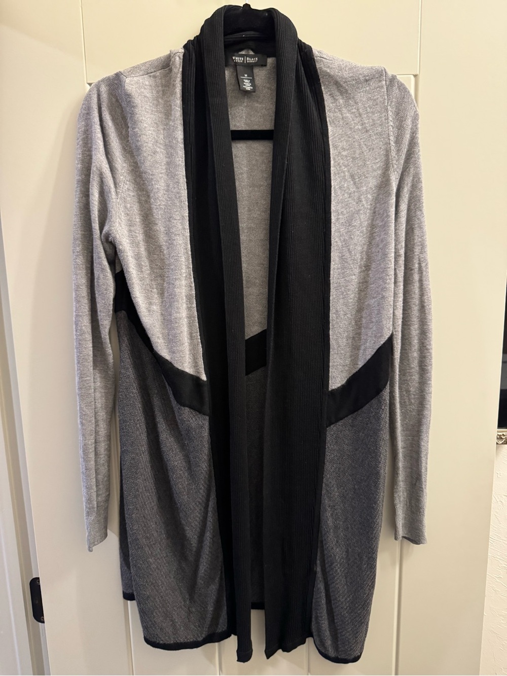 White House Black Market Gray & Black Open-Front Draped Cardigan